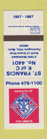 Matchbook Cover - Knights of Columbus Farmington Hills MI