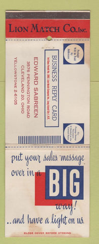 Matchbook Cover - Lion Match Edward Sabreen Cleveland OH WORN Giant Feature