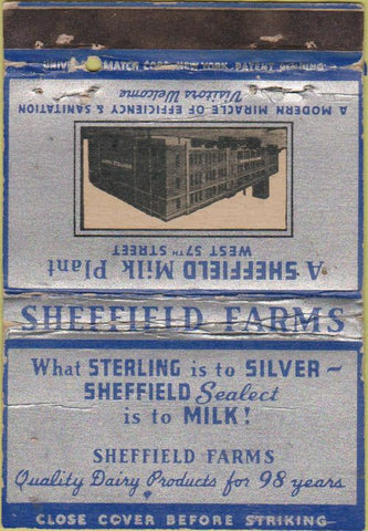 Matchbook Cover - Sheffield Farms Milk New York City WORN 40 Strike