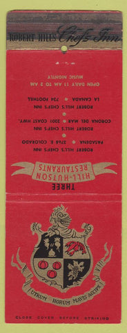 Matchbook Cover Hill Hutson Restaurants Pasadena La Canada CA WORN Giant Feature