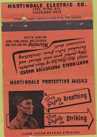 Matchbook Cover - Martindale Protective Masks Cleveland OH 40 Strike