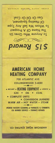 Matchbook Cover - American Home Heating WORN Giant Feature