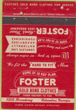 Matchbook Cover - Foster Gold Bond Clothes Columbus GA 40 Strike