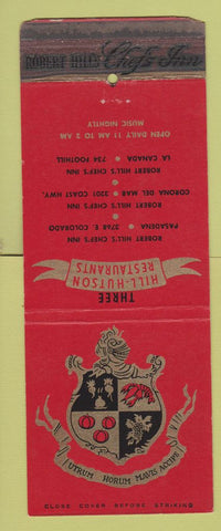 Matchbook Cover Hill Hutson Restaurants Pasadena La Canada CA WORN Giant Feature