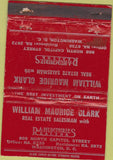 Matchbook Cover - Clark Real Estate Washington DC WORN 40 Strike