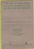 Matchbook Cover - Cost of Living Index 40 Strike