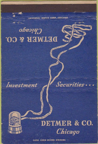 Matchbook Cover - Detmer  and  Co Ticker Tape Stocks Chicago IL 40 Strike