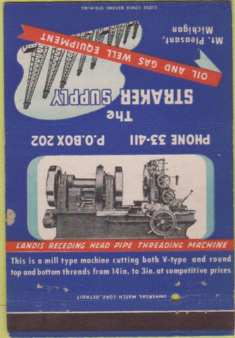 Matchbook Cover - Straker Supply Oil gas well Mount Pleasant MI 40 Strike