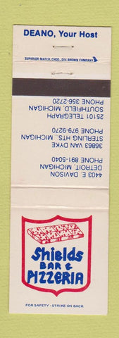 Matchbook Cover - Shields Bar Pizza Southfield Sterling Heights Detroit MI
