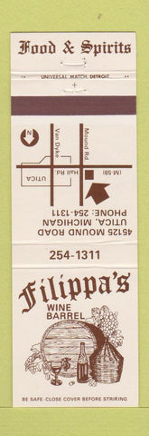 Matchbook Cover - Filippa's Wine Barrel Restaurant Utica MI