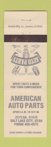 Matchbook Cover - American Auto Parts Salt Lake City UT WHITE