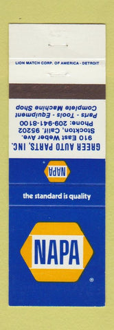 Matchbook Cover - NAPA Auto Parts Stockton CA