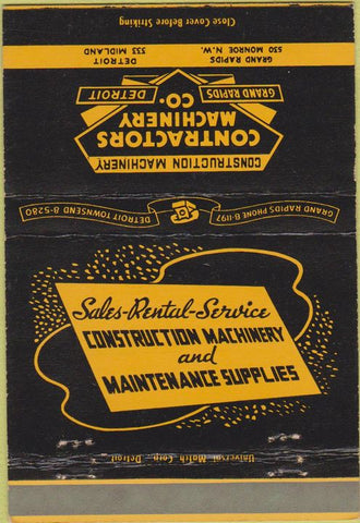 Matchbook Cover - Contractors Machinery Detroit Grand Rapids MI 40 Strike