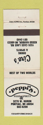 Matchbook Cover - Peppi's Restaurant Ponatic MI Ciro's Keego Harbor WEAR