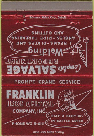Matchbook Cover - Franklin Iron Metal Battle Creek MI 40 Strike