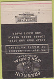 Matchbook Cover - Franklin Iron Metal Battle Creek MI 40 Strike