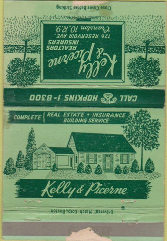 Matchbook Cover - Kelly Picerne Realtors Cranston RI WORN 40 Strike