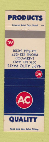 Matchbook Cover - AC Spark Plugs Lakewood OH?