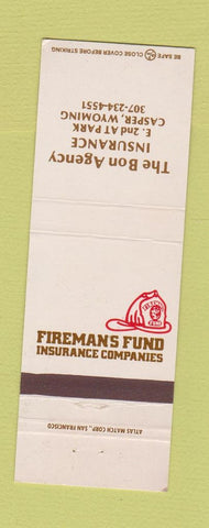 Matchbook Cover - Fireman's Fund Insurance Casper WY Bon Agency