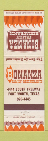 Matchbook Cover - Bonanza Restaurant Fort Worth TX WEAR