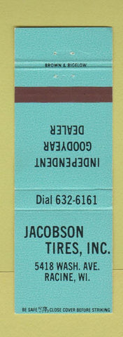 Matchbook Cover - Jacobson Tires Racine WI Goodyear TEAL