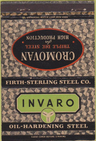 Matchbook Cover - Invaro Steel Hartford CT 40 Strike