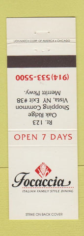Matchbook Cover - Focaccia Italian Restaurant Vista NY