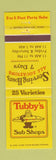Matchbook Cover - Tubby's Subs Detroit Fraser Troy Warren Taylor Pontiac MI