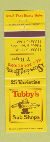 Matchbook Cover - Tubby's Subs Detroit Fraser Troy Warren Taylor Pontiac MI