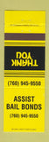 Matchbook Cover - Assist Bail Bonds Vista CA YELLOW