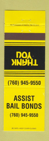 Matchbook Cover - Assist Bail Bonds Vista CA YELLOW