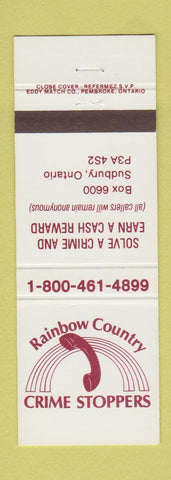 Matchbook Cover - Rainbow County Crime Stoppers Sudbury ON