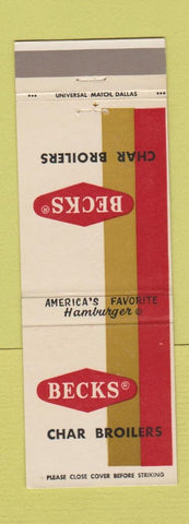 Matchbook Cover - Becks Char Broilers Dallas TX