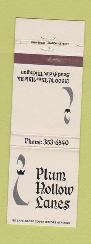 Matchbook Cover - Plum Hollow Lanes bowling Southfield MI
