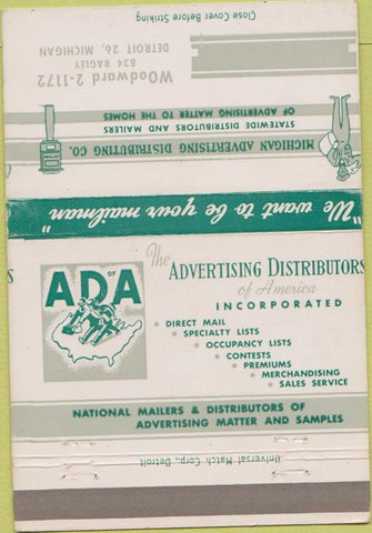 Matchbook Cover - ADA Advertising Detroit MI 40 Strike