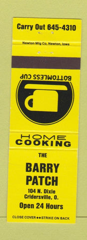 Matchbook Cover - Barry Patch Cridersville OH YELLOW