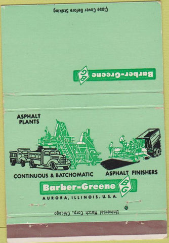 Matchbook Cover - Barber Green Tractors Aurora IL BLANK 40 Strike