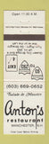 Matchbook Cover - Anton's Restaurant Manchester NH