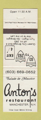 Matchbook Cover - Anton's Restaurant Manchester NH