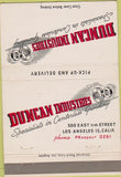 Matchbook Cover - Duncan Industries Los Angeles CA 40 Strike