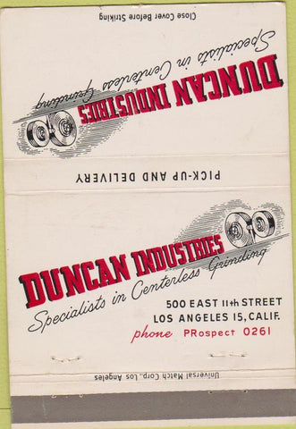 Matchbook Cover - Duncan Industries Los Angeles CA 40 Strike