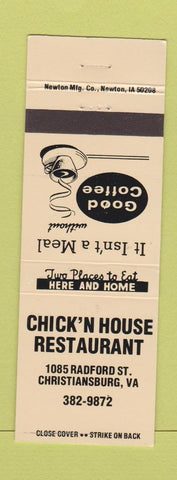Matchbook Cover - Chick n House Restaurant Christiansburg VA PEACH
