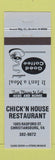 Matchbook Cover - Chick n House Restaurant Christiansburg VA BLUE