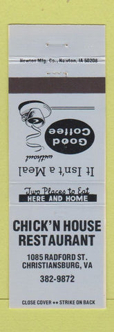 Matchbook Cover - Chick n House Restaurant Christiansburg VA BLUE