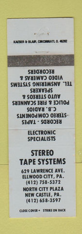 Matchbook Cover - Stereo Tape Systems Ellwood City New Castle PA WEAR