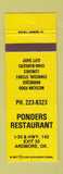 Matchbook Cover - Ponders Restaurant Ardmore OK