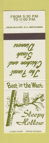 Matchbook Cover - Sleepy Hollow Restaurant owl Oklahoma City OK