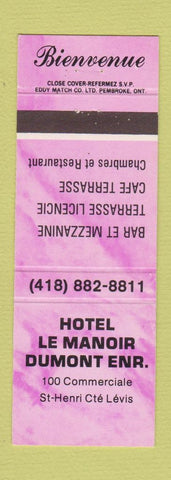 Matchbook Cover - Hotel Le Manoir Dumont Levis QC