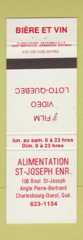 Matchbook Cover - Alimentation St Joseph Charlesbourg QC WEAR