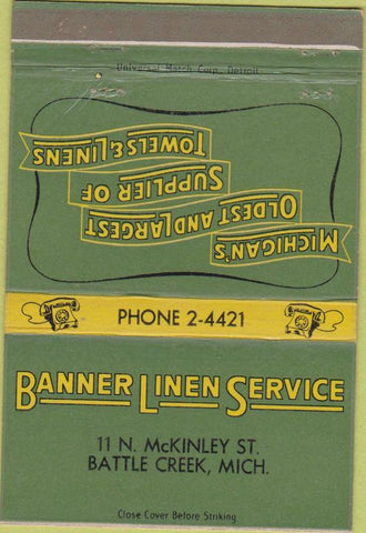 Matchbook Cover - Banner Linen Service Battle Creek MI 40 Strike